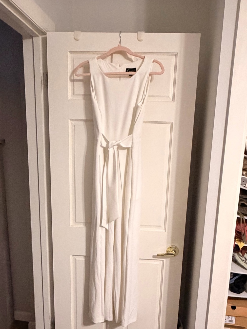 Classy Cream Sleeveless Jumpsuit with Waist Tie ** Bridal shower **